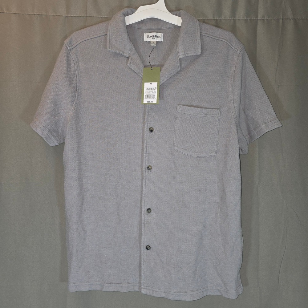 Goodfellow & Co Mens Gray Game Day Camp Shirt M Short Sleeve Button Down 54MZ1K